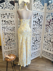 Soft Yellow Midi Floral Dress- No Estira, Not Stretchy