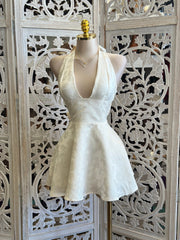 Pearl Flare Embroidered Mini Dress- Not Stretchy, No Estira