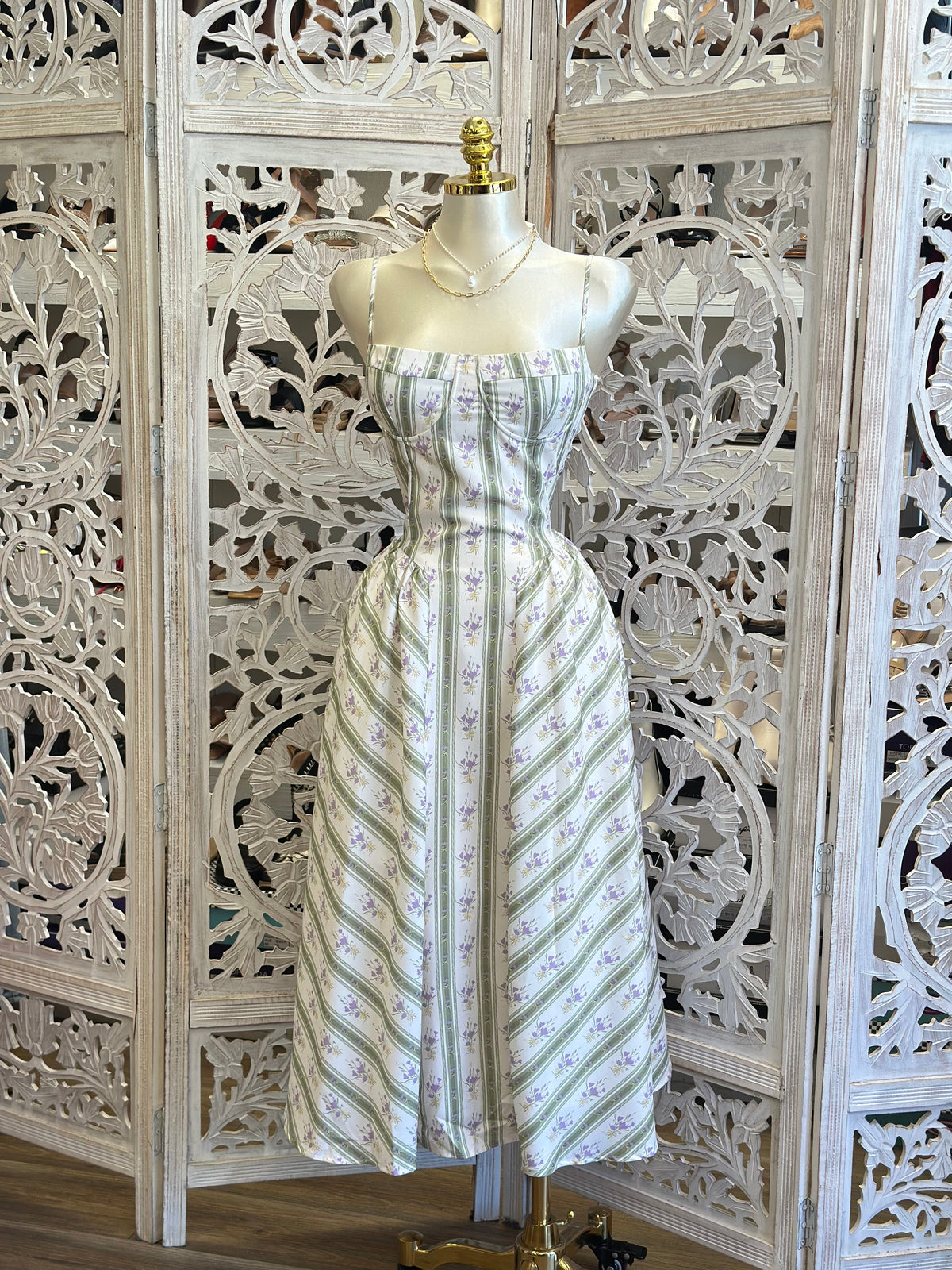 Striped Floral Midi Dress- Not Stretchy, No Estira