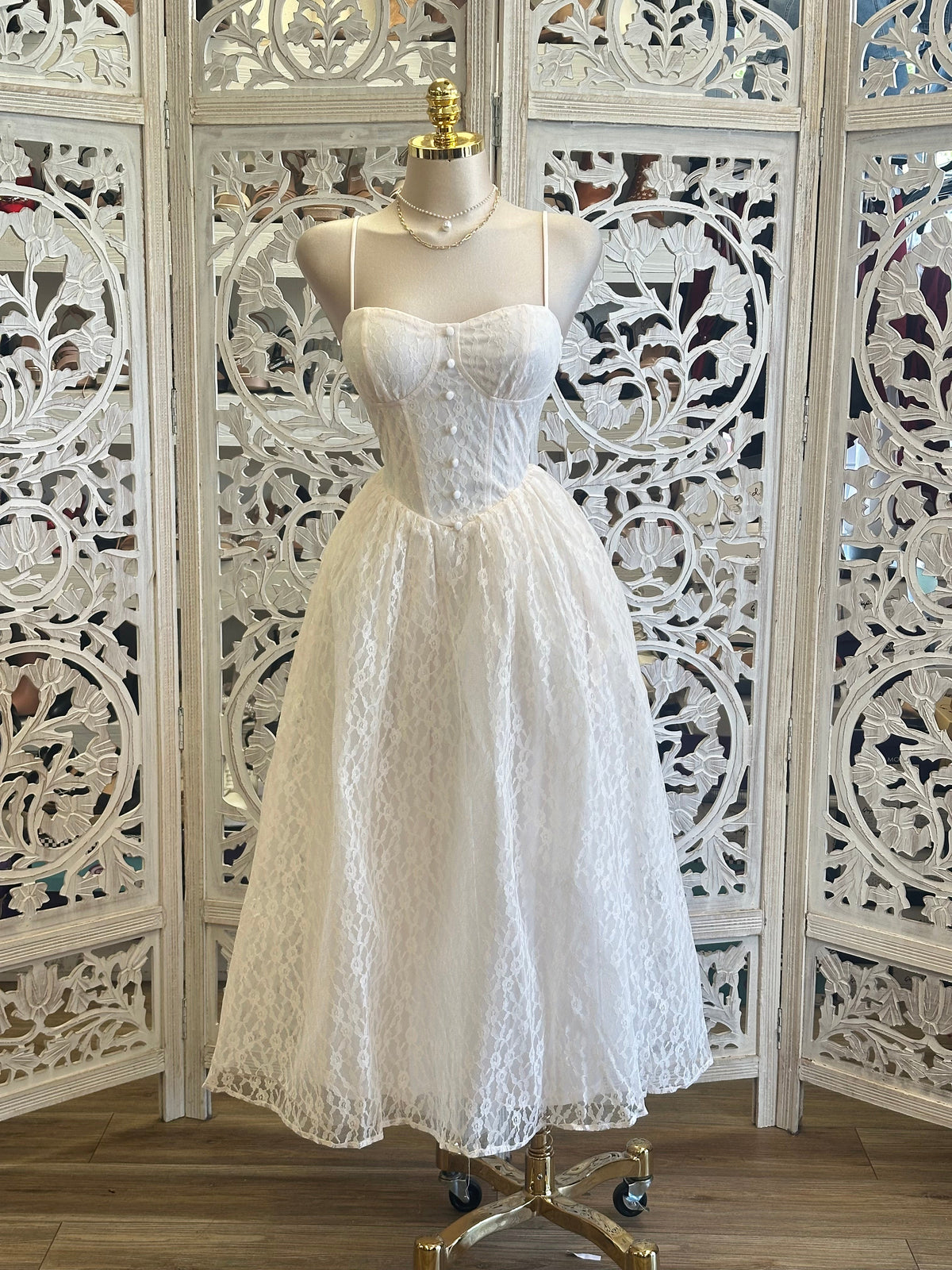 Lace Cami Puff Ivory Dress -Estira, Stretchy