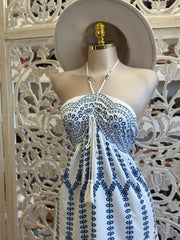 Halter Summer Pattern Maxi Dress-Estira, Stretchy