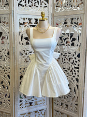 Ivory Open Back Ribbon Mini Dress-Slightly Stretchy,Estira Poco
