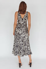 Turin V-Neckline Print Midi Dress Black