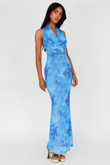 Janika Halterneck Maxi Dress Floral Blue