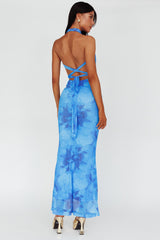 Janika Halterneck Maxi Dress Floral Blue