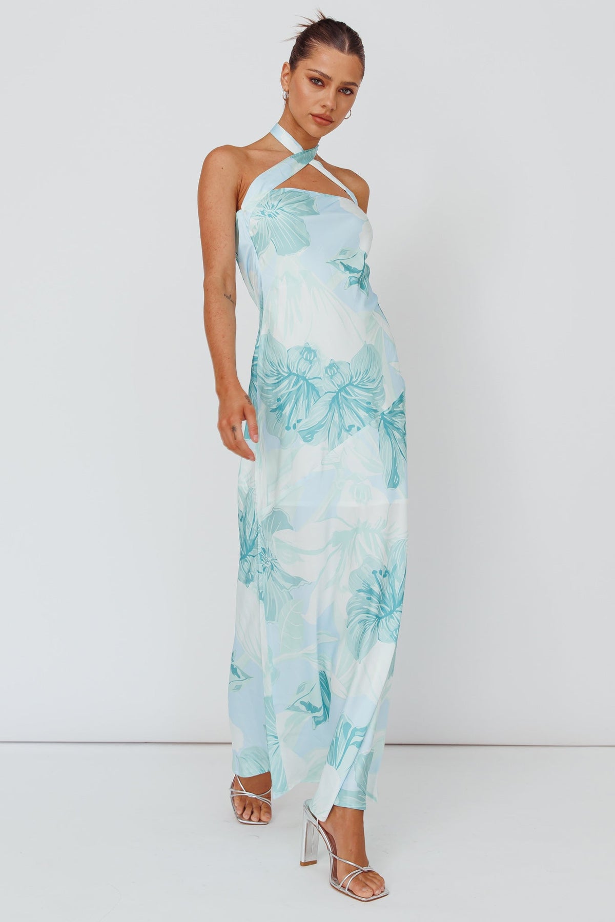 Jacquelynne Halter Cowl Back Maxi Dress Mint