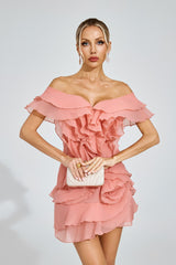 Bronte Coral Ruffled Mini Dress