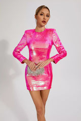 Angelique Rose Red Sequins Mini Dress