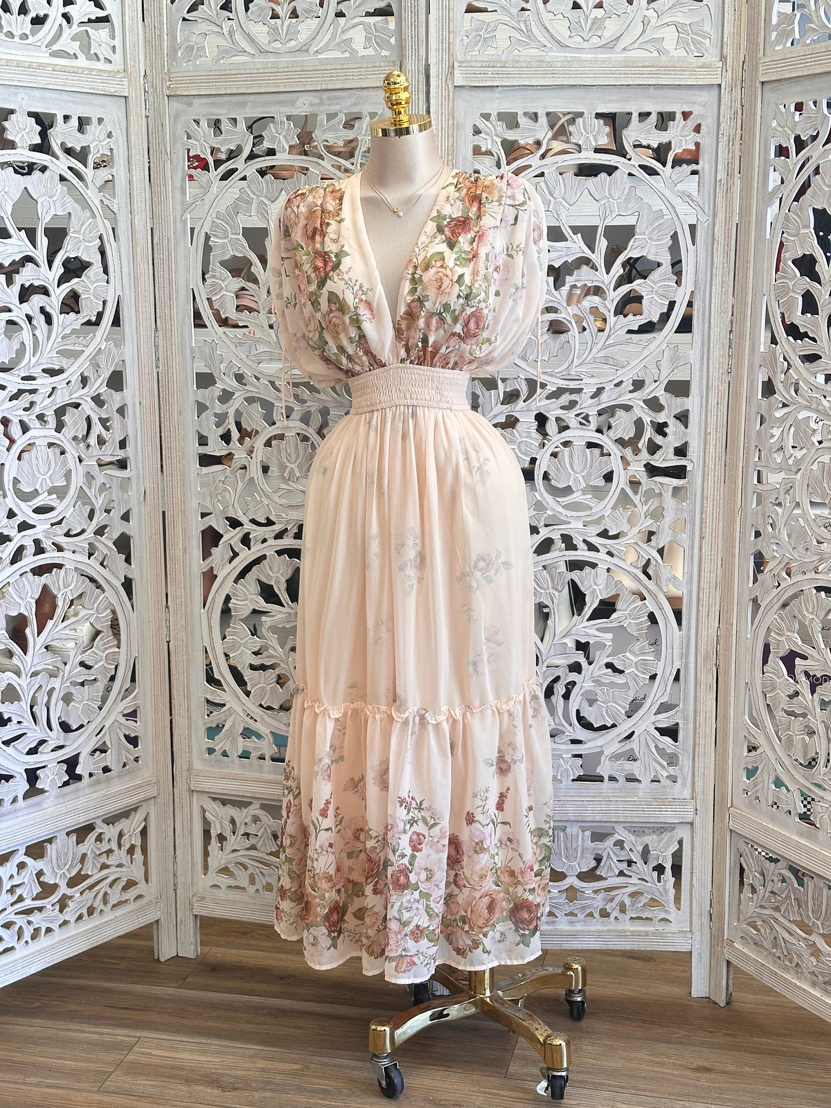 V Neck Floral Midi Dress - Estira, Stretchy