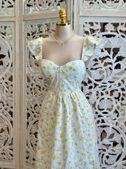 Corset Floral Midi Dress - Estira Poco ,  Slightly Stretchy