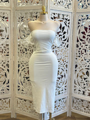 Ribbed Off Shoulder Midi Dress-Stretchy, Estira
