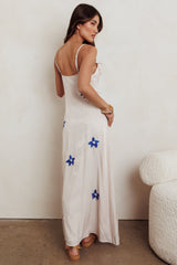Hibiscus Ruffle A-line Maxi Dress Bone