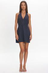 Elisabet Halter Neck Mini Dress Pinstripe Navy