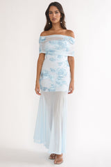 Clarita Sheer Ruched Maxi Dress Embellished Blue