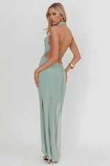 Make It Count Backless Cowl Maxi Dress Sage
