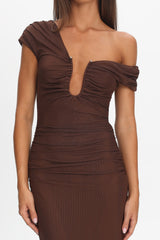 Raeva Ruched U-Neckline Maxi Dress Chocolate