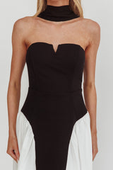 Lennix Strapless Scarf  Maxi Dress Black/White