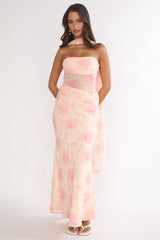 Unforgettable Day Drape Waist Strapless Maxi Dress Roses Floral