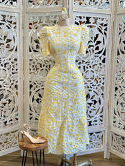 Yellow Eyelet Midi Dress- No Estira, Not Stretchy