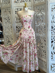 Pastel Pink Floral Maxi Dress-Estira, Stretchy.. estira solo de la parte de atrás. (Copy)