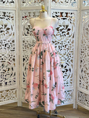Pink Floral Midi Dress-Stretchy, Estira