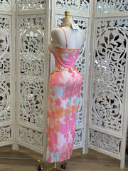 Bright Pink Floral Dress- Estira, Stretchy