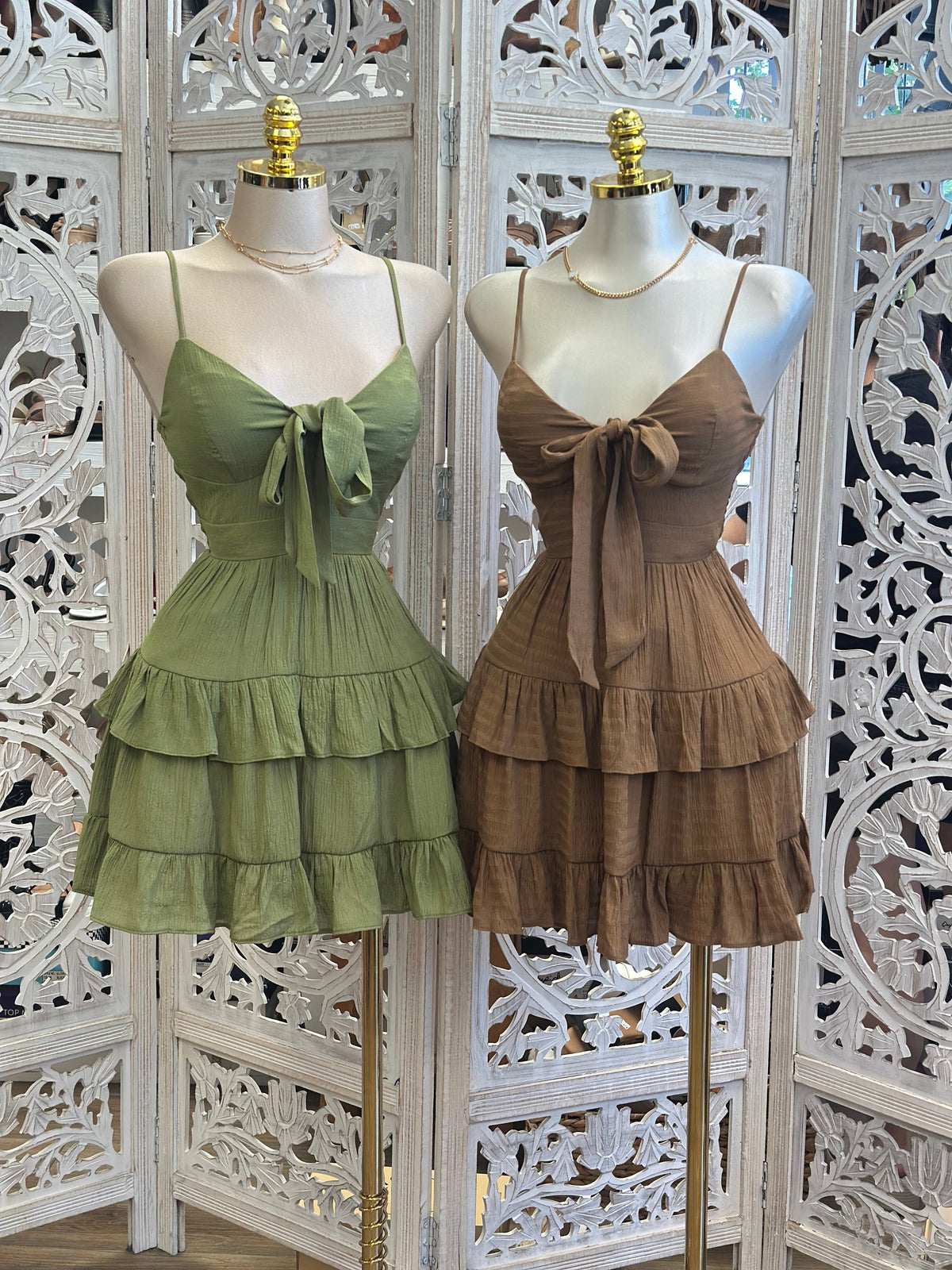 Smocked Knotted Mini Dress- Estira, Stretchy