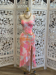 Bright Pink Floral Dress- Estira, Stretchy