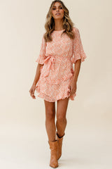 Wife Me Crew Neck Ruffle Insert Dress Polka Dot Orange