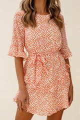 Wife Me Crew Neck Ruffle Insert Dress Polka Dot Orange