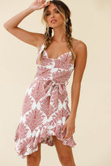 On The Prowl Cowl Neck Asymmetrical Hem Dress Leaf Print White