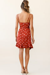 On The Prowl Cowl Neck Asymmetrical Hem Dress Spot Print Rust