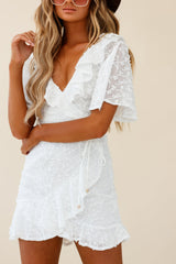 Bryana Angel Sleeve Ruffle Embellished Overlay Dress White