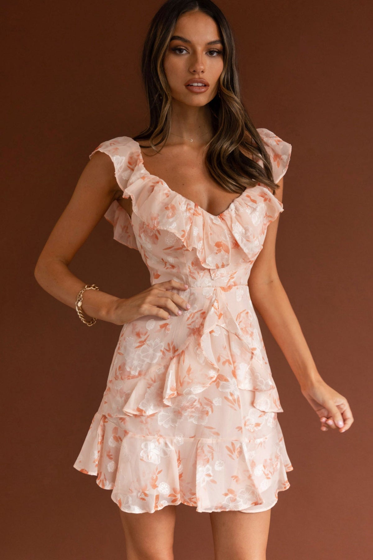 Flower Child Frill V-Neckline Dress Floral Blush