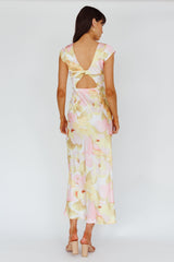 Lucinda Cap Sleeve Twist Back Midi Dress Flower Pink