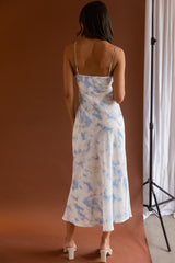 She Reigns Twist Bust Split Midi Dress Tie Dye Blue