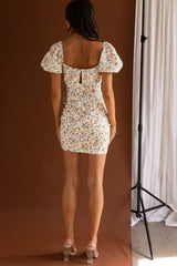 High Summer Drawstring Detail Mini Dress Floral Orange