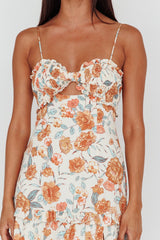 Everglow Shirred Bust Midi Dress Floral Beige