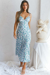 Uptown Girl String Tie Shoulder Front Split Midi Dress Lilac/Sage