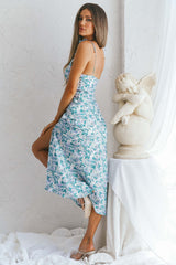 Uptown Girl String Tie Shoulder Front Split Midi Dress Lilac/Sage