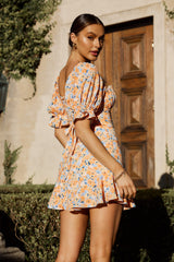 Somerset Pintuck Pleat Detail Mini Dress Floral Orange