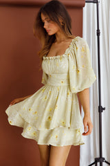 Forever Bloom Off-Shoulder Mini Dress Floral Lime