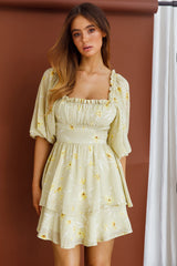 Forever Bloom Off-Shoulder Mini Dress Floral Lime