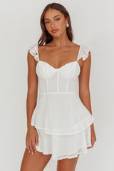 Theory Sweetheart Neckline Frill Strap Mini Dress Textured White