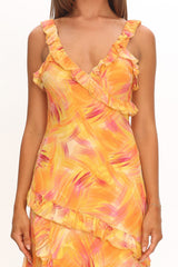 Alba Frill Trim Maxi Dress Abstract Orange