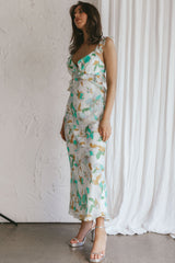 Second Chances Ruffle Trim Midi Dress Floral Mint
