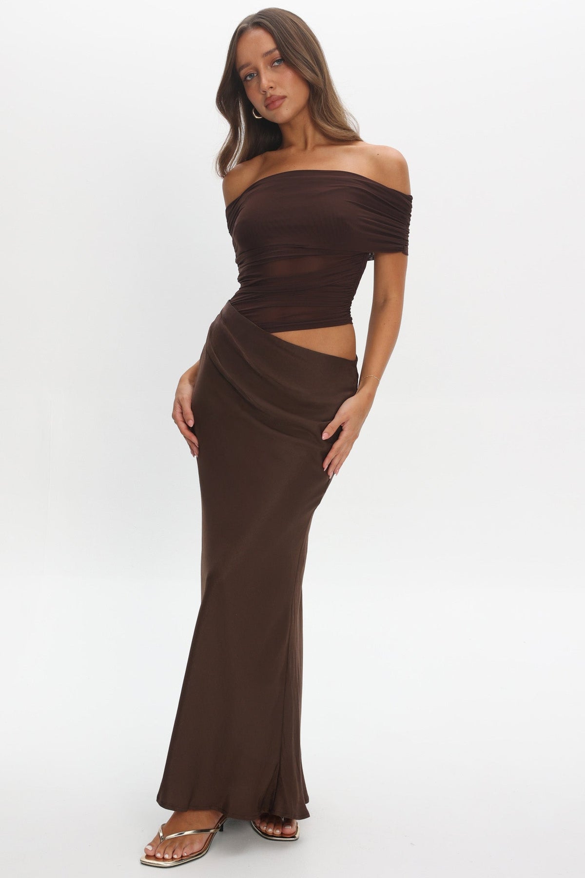 Lorely Off-Shoulder Midi Dress Chocolate