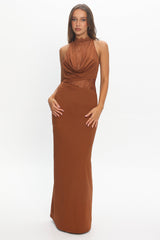 Lorely Lace Bodice Cowl Maxi Dress Chocolate