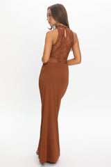 Lorely Lace Bodice Cowl Maxi Dress Chocolate
