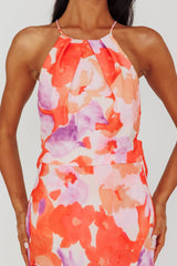 Val Cowl Back Maxi Dress Floral Orange
